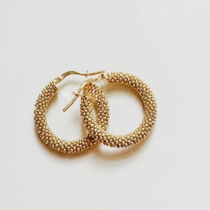 Sterling Silver Yellow Gold-Plated Beaded Hoop Earrings
