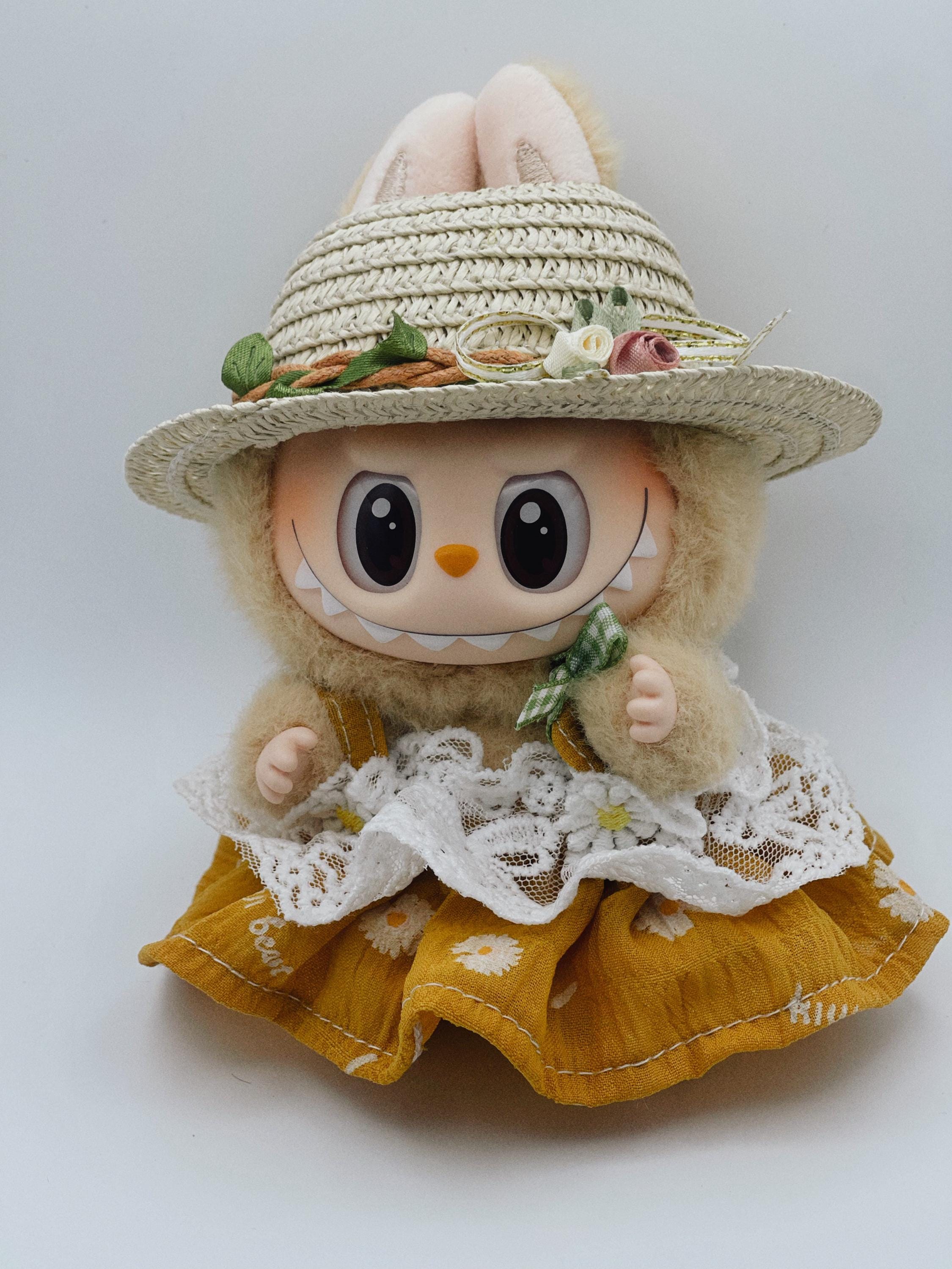 Daisy Meadow Dress & Hat Set for Labubu Doll - 2pc Country Style Outfit (17cm)