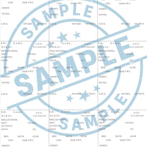 Peut inclure: Un formulaire papier blanc avec plusieurs sections pour la documentation médicale. Le formulaire comprend des champs pour les informations sur le patient, les signes vitaux et les notes, avec un grand tampon "SAMPLE".