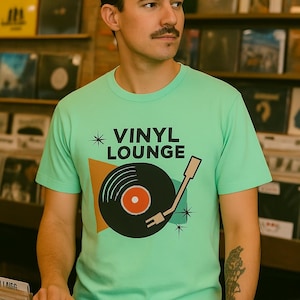 Retro Vinyl Lounge T-Shirt: Atomic Era Music Graphic Tee