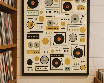 Retro vinylplaatposter: funky muurkunst muziekkamer