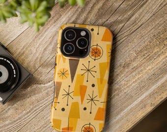 Mid-Century Modern iPhone Case - Atomic Geometric Retro Design - ORBIT & INK - Vintage Starburst  Shapes in Warm Tones