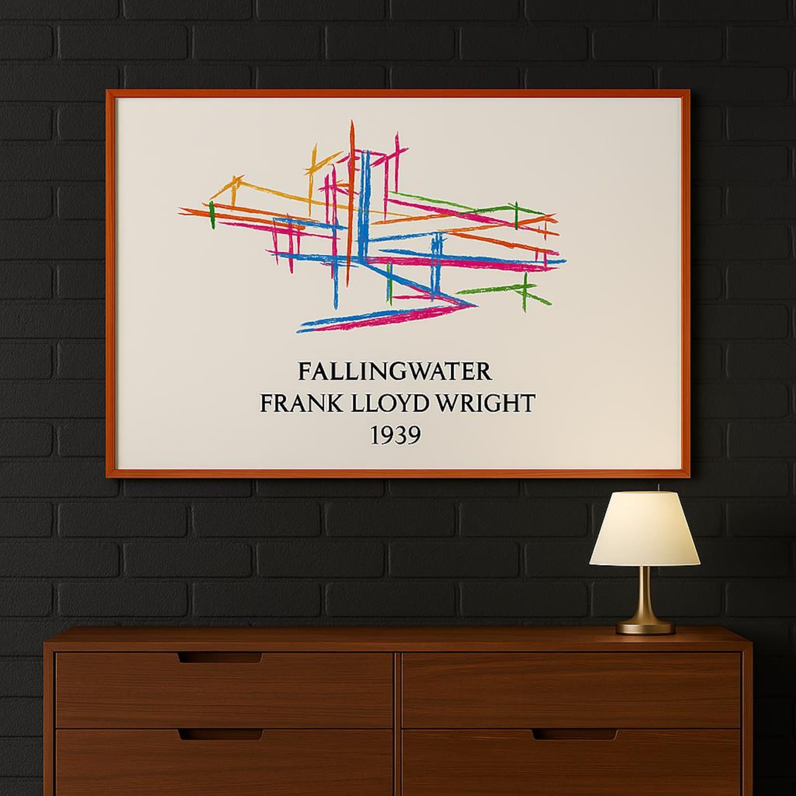 Fallingwater Print: Frank Lloyd Wright Architecture Poster - Mid ...