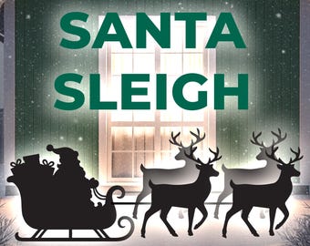 5ft Santa Sleigh SVG, Reindeer Cut File for Cricut, Printable Trace And Cut, Christmas Decor Silhouette, Large Scale Holiday Stencil