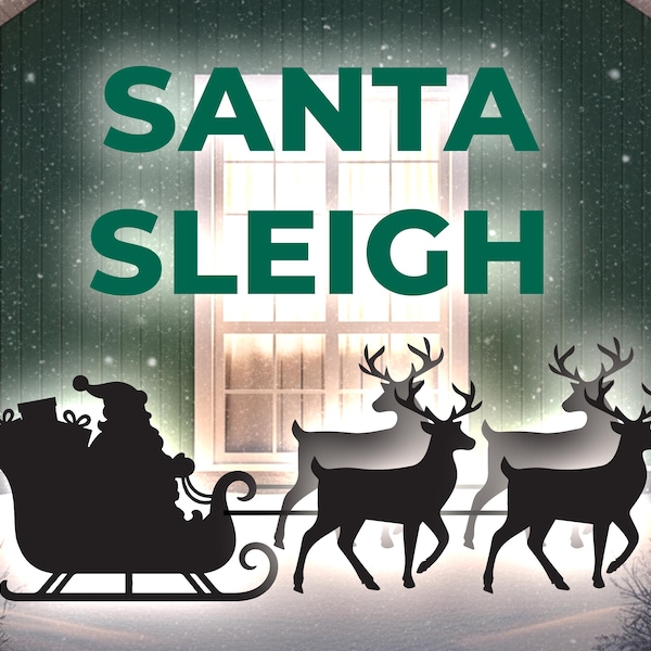5ft Santa Sleigh SVG, Reindeer Cut File for Cricut, Printable Trace And Cut, Christmas Decor Silhouette, Large Scale Holiday Stencil