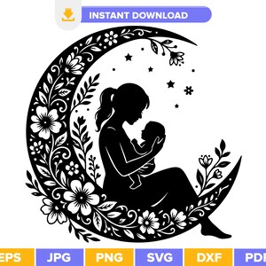 SVG per la festa della mamma, clipart per baby shower, SVG mamma e bambino, SVG vita da mamma, SVG mamma e luna, decorazioni per la cameretta, maglietta mamma, file di taglio per Cricut