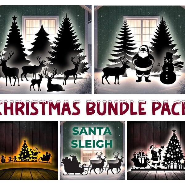 Christmas Scenes Stencil Template Bundle, Outdoor Christmas Yard Decor, Trace And Cut Christmas Silhouette, Christmas Decoration SVG files