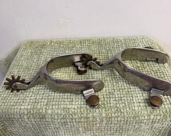 Espuelas de bota vaquera vintage de metal tono plateado, espuelas de latón, espuelas de bota vaquera vintage