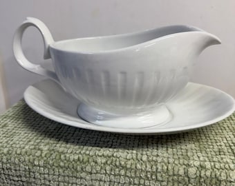 Salsera Alfred Meakin de loza blanca, estilo vintage, fabricada en Inglaterra.