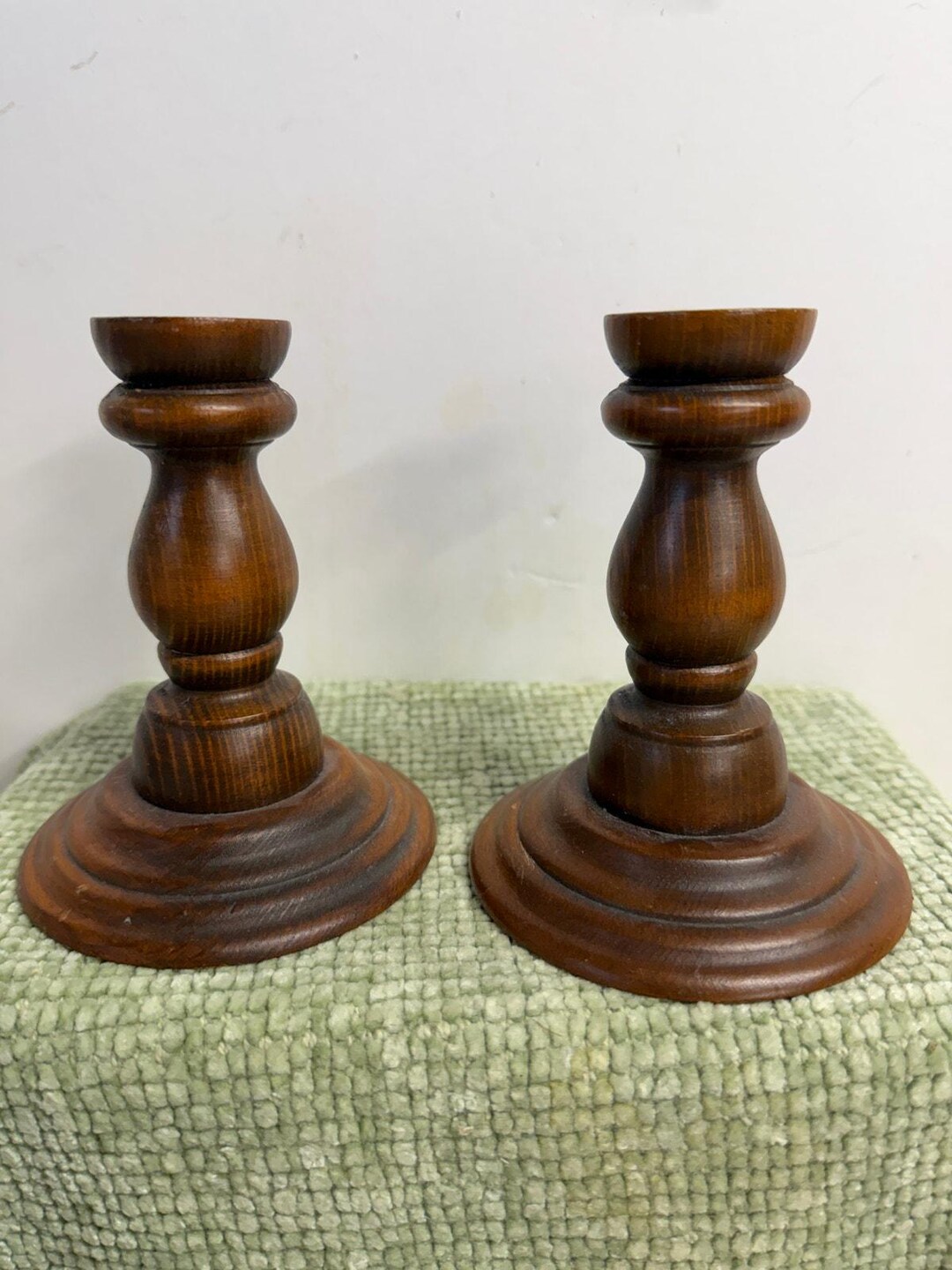 Vintage Wood Candlestick Holders Set of 2 Turned Wood Brown - Etsy