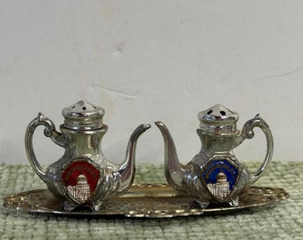 Juego de tetera, salero y pimentero vintage de Japón con bandeja, recuerdo de Washington D.C.