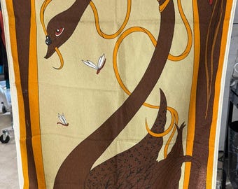 Toalla de playa vintage de los años 70 "Verano sin fin" con cisne, pájaro, estilo boho, para colgar en la pared, de algodón.