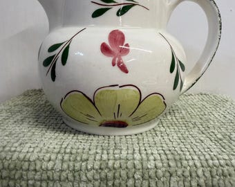Blue Ridge Pottery Cream Pitcher Handmålad Blommig Vintage USA Cottage