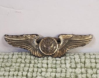 WWII US Army Air Corps Air Crew Wings Sterling Silver 3 Inch Pin