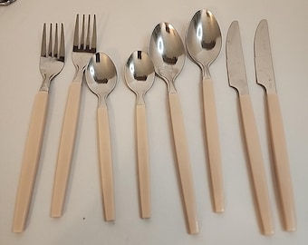 Vintage Flatware Set 8pc Peach Handle Stainless China Mid-Century Modern MCM