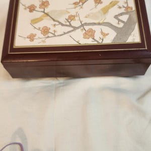 Vintage Japans lak sieradendoosje metaal inlegwerk vogels muziekdoos speelt op mijn manier