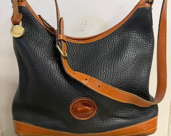 Vintage Dooney Bourke AFL Leder Bucket Bag Schwarz Tan Enten-Logo