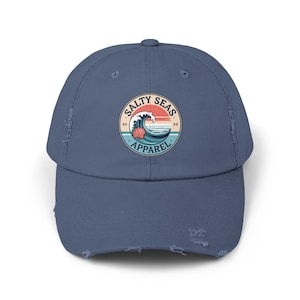 Salty Seas Distressed Cap, Beach Hat, Casual Sun Hat, Summer Accessory, Gift for Surfers, Unisex Fashion Cap