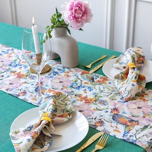 Linge de maison, Linge de table, Chemins de table en lin, Chemin de table Linge de maison, Chemin de lin, Chemin de table, Chemin de table floral, Cadeau de mariage, Imprimé sur lin