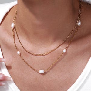 Dainty Freshwater Pearl Double Layer Necklace: 18K Gold Choker