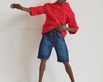 Pantalones cortos de mezclilla de 12" para figuras masculinas a escala 1/6 o ropa para muñecas.
