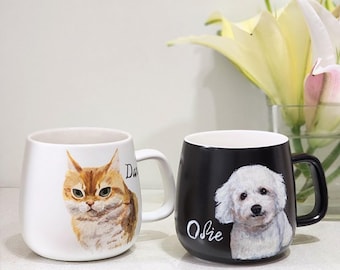 Custom Pet Portrait Mug: Hand-Painted Ceramic Coffee Cup, Pet Memorial, Mother's day gift