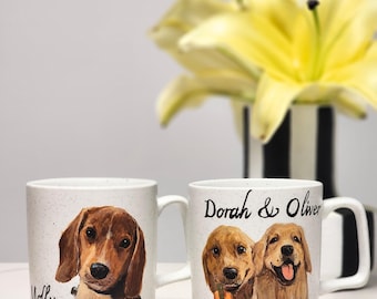 Hand-Painted Pet Portrait Mug: Custom Ceramic Coffee Cup, Pet Memorial