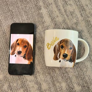 Custom Pet portrait Mug, Hand Painted, Dog Portrait, Cat Portrait, pet painting, Pet Memorial, gift for coffee lover, gift for pet lover