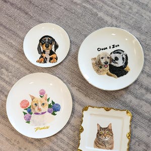 Custom Pet Portrait Plate, Hand-Painted Ceramic Dog or Cat Platter, 6 inch 8inch, Pet Memorial, Gift for Pet Lover