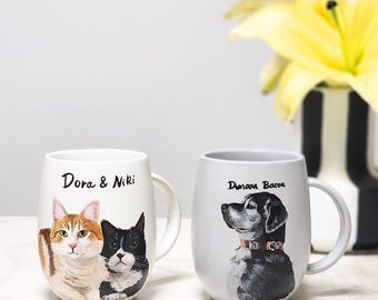 Hand-Painted Pet Portrait Mug: Custom Ceramic Coffee Cup, Pet Memorial, mother's day gift
