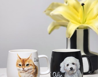 Custom Pet Portrait Mug: Hand-Painted Ceramic Coffee Cup, mother's day gift for mom