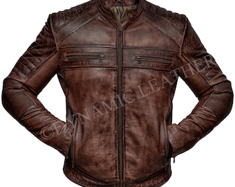 Vintage vintage gewaxt bruine caferacer-motorfietsjas van leer