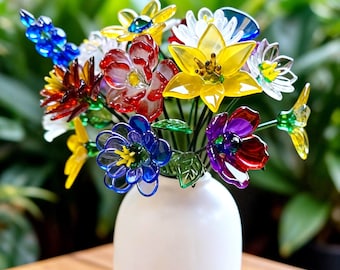 Flores de cristal para el mes de nacimiento, ramo de flores de nacimiento hecho a mano, regalo de Navidad para mamá, abuela, San Valentín, boda o día de la madre.