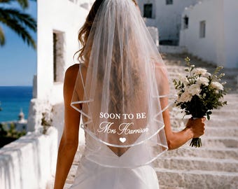 Personalised Bridal Veil, Soon to Be Mrs Veil, Custom Hen Party Accessory, Bachelorette Party Veil, Bride to Be Gift, Engagement Keepsake