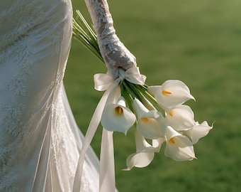 Real Touch Calla Lily Bouquet, Wedding Bouquet Flowers, Rustic Lily of the Valley Bridal Bouquets, Wedding Accessories, Wedding Decor