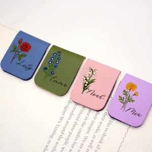 Birth Month Flower Bookmark: Personalized Leather Magnetic Book Accessory