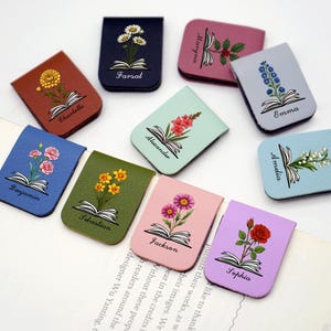 Birth Month Flower Bookmark: Personalized Leather Magnetic Book Accessory