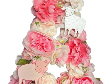 Floraler Holzbuchstabe - Blumenmonogramm, Türdekoration, Kinderzimmerdeko, Baby/Hochzeitsdusche Geschenk/Dekor, Geburtstagsdeko, Mädchenzimmerdekoration