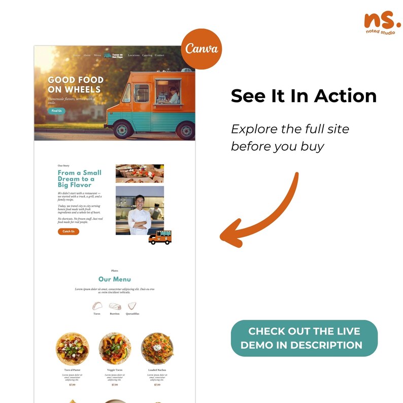 Food Truck Website Template Canva Editable Landing Page Etsy