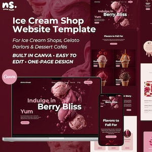 Websitesjabloon IJswinkel Canva: bewerkbare gelato-bestemmingspagina