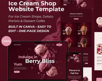 Ice Cream Shop Website Template Canva: Editable Gelato Landing Page