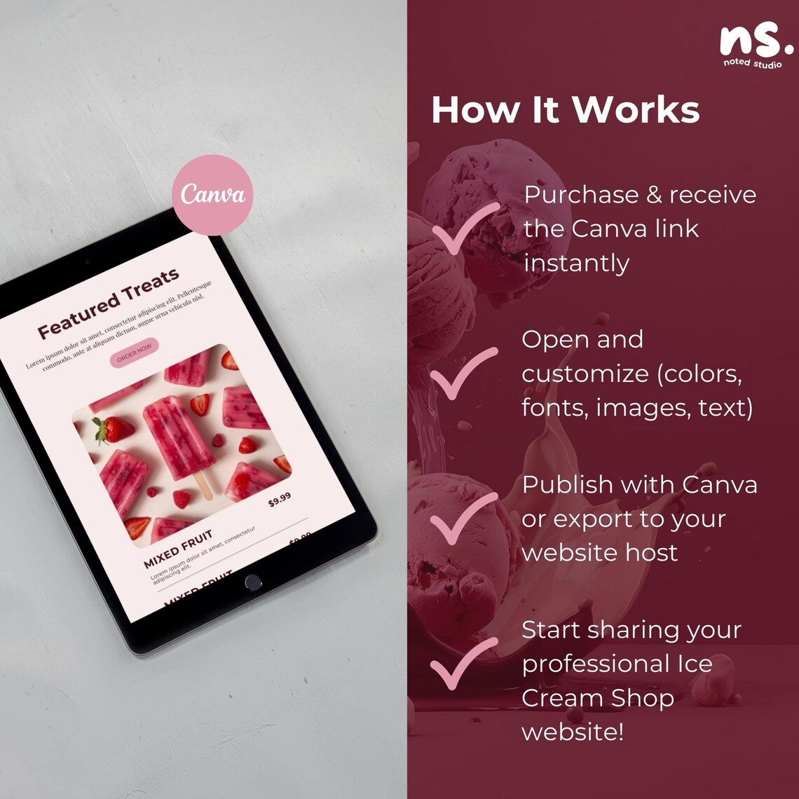 Ice Cream Shop Website Template Canva Editable Gelato Landing Page Etsy
