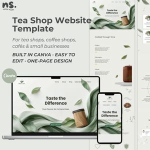 Modèle de site Web de boutique de thé Canva : page de destination modifiable pour les tisanes