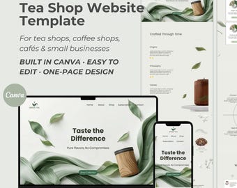 Tea Shop Website Template Canva: Editable Herbal Tea Landing Page