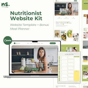 Nutritionist & Health Coach Website Template – Multipage Canva Kit (7 Pages, Responsive) + Meal Planner