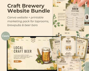 Craft Brewery Website Canva Template: Taproom Marketing Bundle