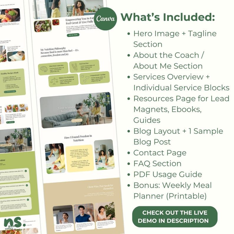 Nutritionist & Health Coach Website Template – Multipage Canva Kit (7 Pages, Responsive) + Meal Planner image 2