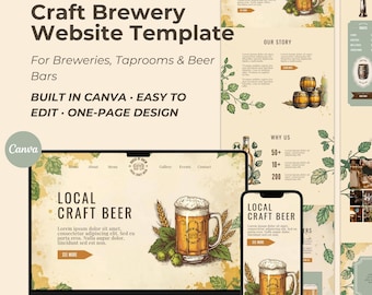 Craft Brewery Website Template Canva: Editable Beer Bar Landing Page