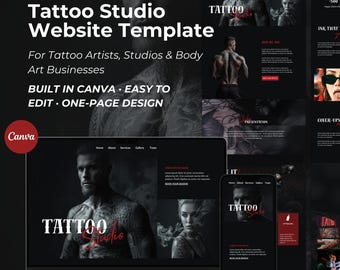 Tattoo Studio Website Template Canva: Editable Portfolio & Booking Page