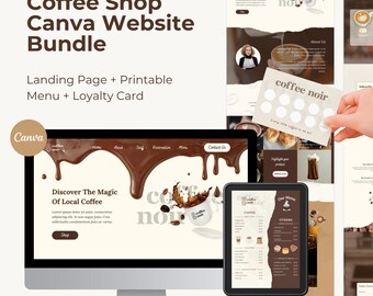 Coffee Shop Canva Website Bundle: Café Menu & Loyalty Card Templates